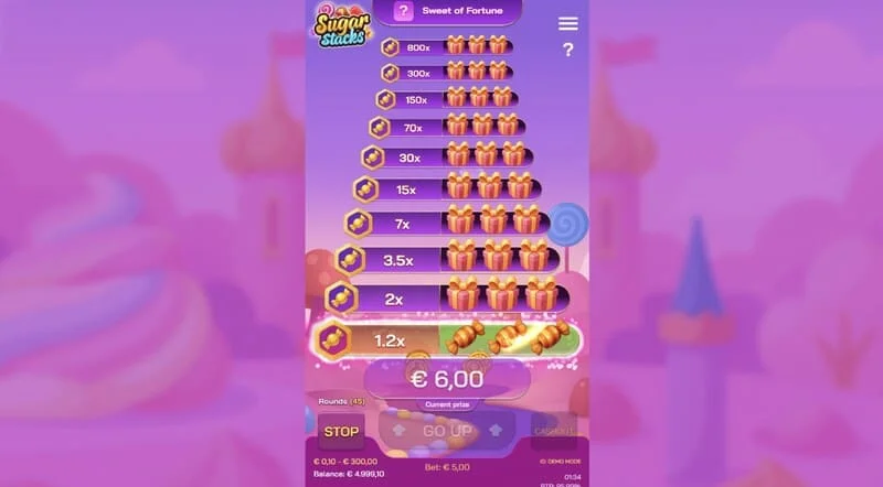 Sugar Stacks – победнички чекор со осветлување на тековниот кат и бројач на множители