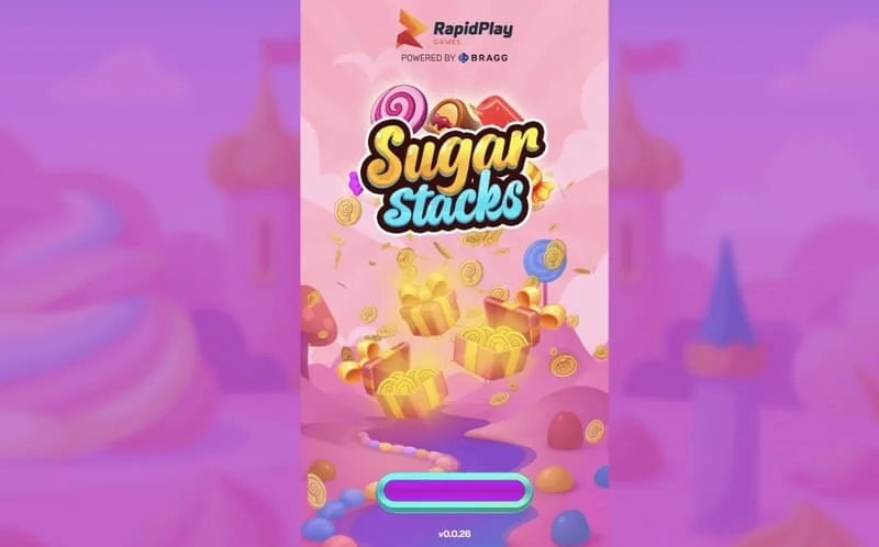 Sugar Stacks – екран за вчитување со логото на RapidPlay Games